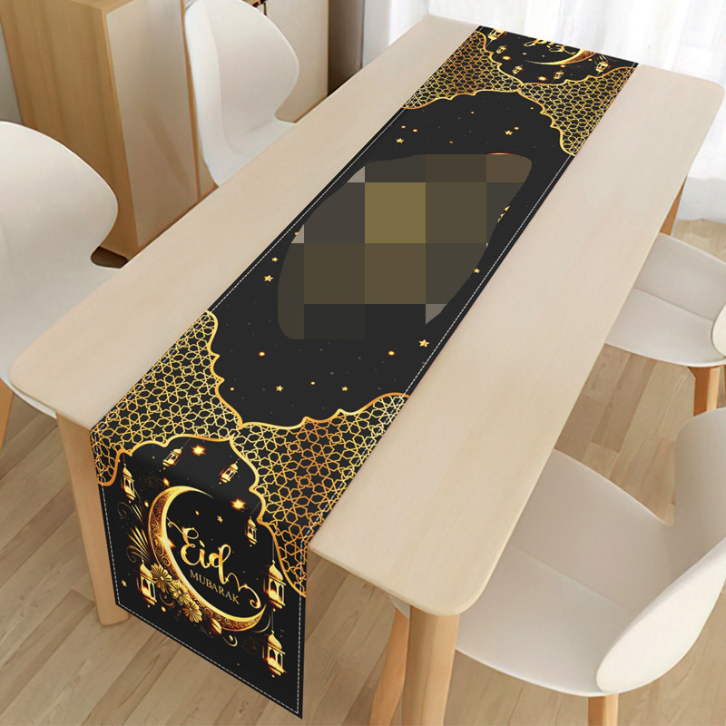 Len-asztalterítő etno-stílusú Hold- és Csillag motívummal, nappaliba, kültérre és éttermekbe