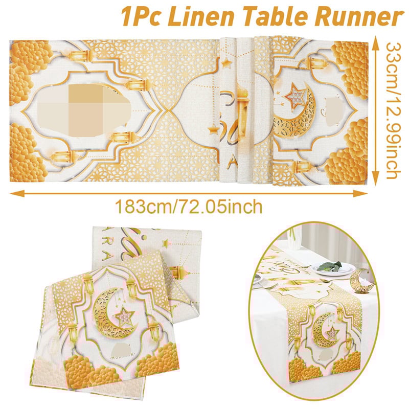 Len-asztalterítő etno-stílusú Hold- és Csillag motívummal, nappaliba, kültérre és éttermekbe