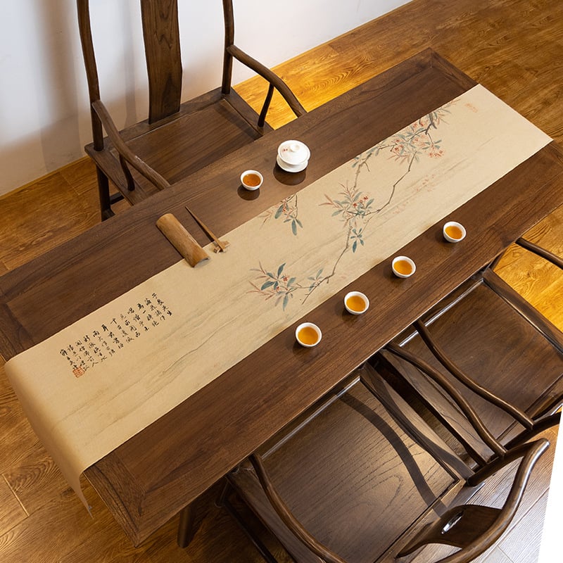 Stolni runner i podmetač za čaj s kineskim zen motivom, motiv Deset konja, dimenzije 32×300 cm