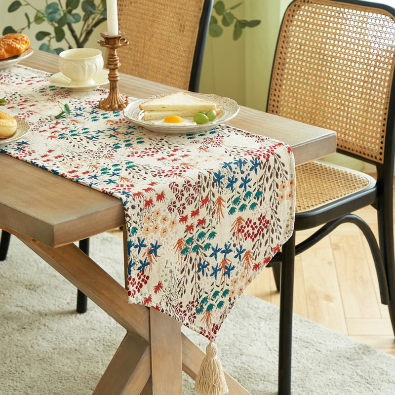 Jacquard stolni runner s prugama, moderan minimalistički stil, 100% poliester, pogodno za dnevni boravak, spavaću sobu i restoran