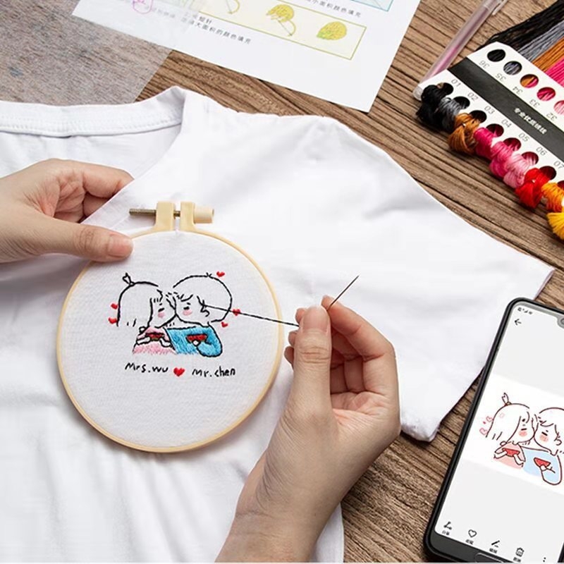 Σετ DIY κεντήματος για αρχάριους — μοντέρνο μινιμαλιστικό στυλ, πακέτο υλικών χωρίς εξατομίκευση για ρούχα και τέχνη υφάσματος, κατάλληλο για χώρο μελέτης