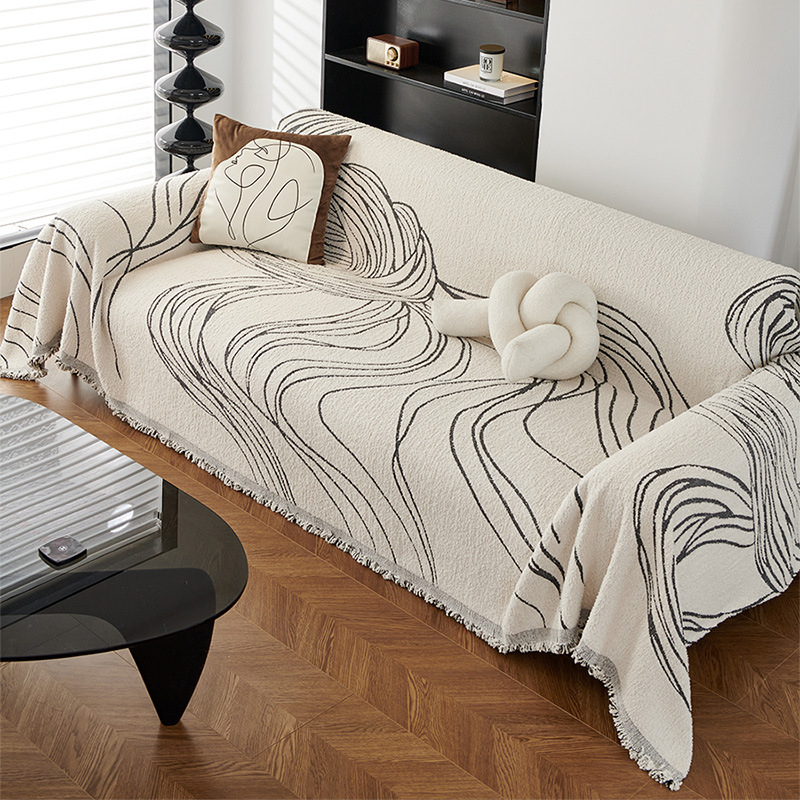 Navlaka za kauč od poluvelura, prugasta, za kutni kauč, moderni minimalistički stil