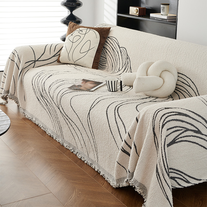 Navlaka za kauč od poluvelura, prugasta, za kutni kauč, moderni minimalistički stil