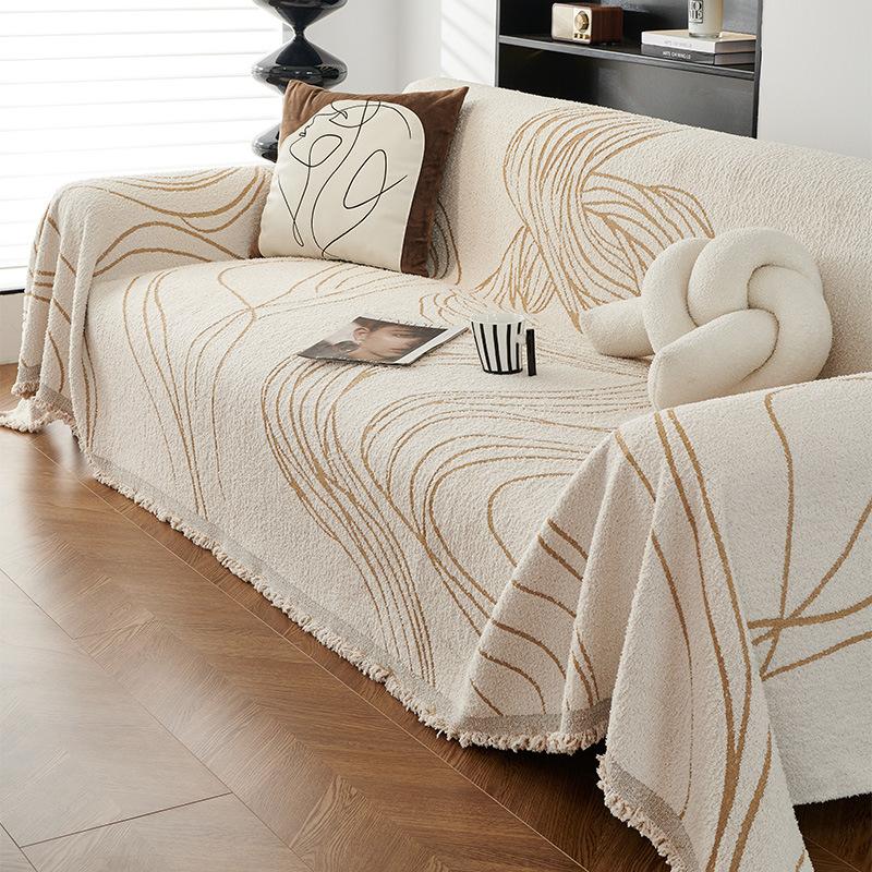 Navlaka za kauč od poluvelura, prugasta, za kutni kauč, moderni minimalistički stil