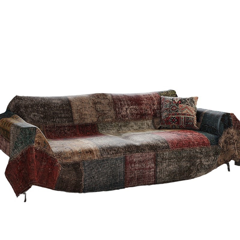 Etnički stil, retro persijski pokrivač za kauč; materijal: imitacija lana, 90% lana; uzorak: pruge/kockice; pogodan za dvostrani kauč; zaštita od prašine; mogućnost otiska logotipa