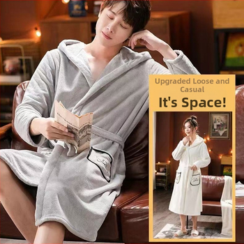 Jesenný hrubý župan s kapucňou, korálový flis, zmes 80/20, rýchle schnutie, 620 g