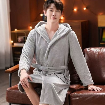 Μπουρνούζι με κουκούλα για φθινόπωρο, φλις κοράλλι, ανάμικτη σύνθεση 80/20, γρήγορο στέγνωμα, 620 g