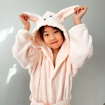 Детски халат за баня с качулка от коралов флис — Mi qijia, 200–300 g, 32s нишки, Plain weave