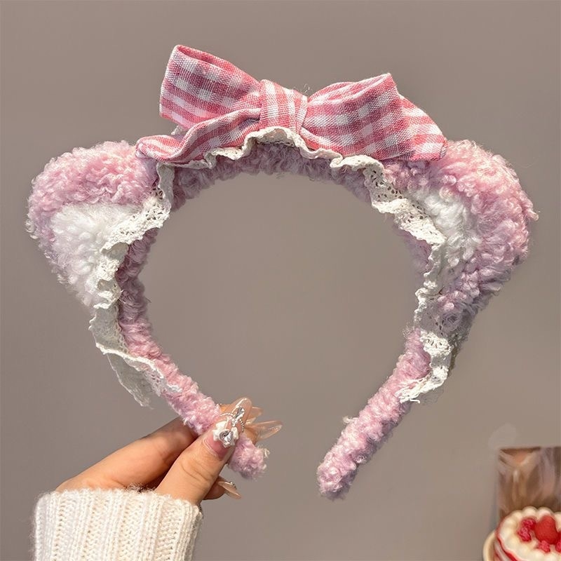 Γούνινος φιόγκος με αυτιά αρκούδας για τα μαλλιά – Χειροποίητος κεφαλόδεσμος για γυναίκες, γλυκό και φρέσκο στυλ, χειμώνας 2024