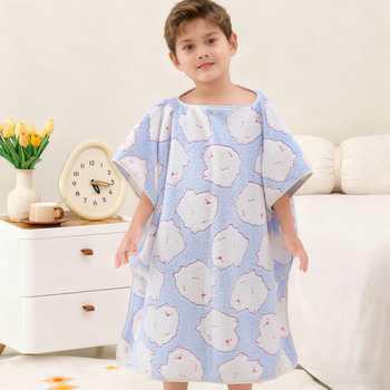 Dječji ručnik za kupanje s kapom, koralni fleece, print karikatura, 170–200 g, pređa 150d