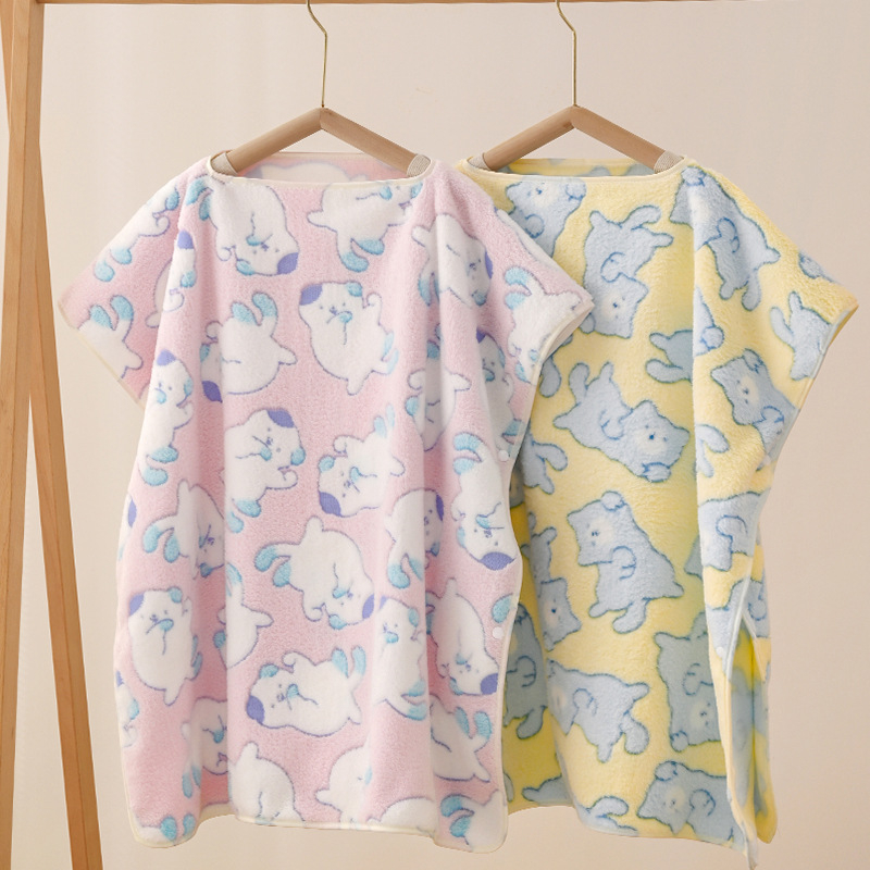 Dječji ručnik za kupanje s kapom, koralni fleece, print karikatura, 170–200 g, pređa 150d