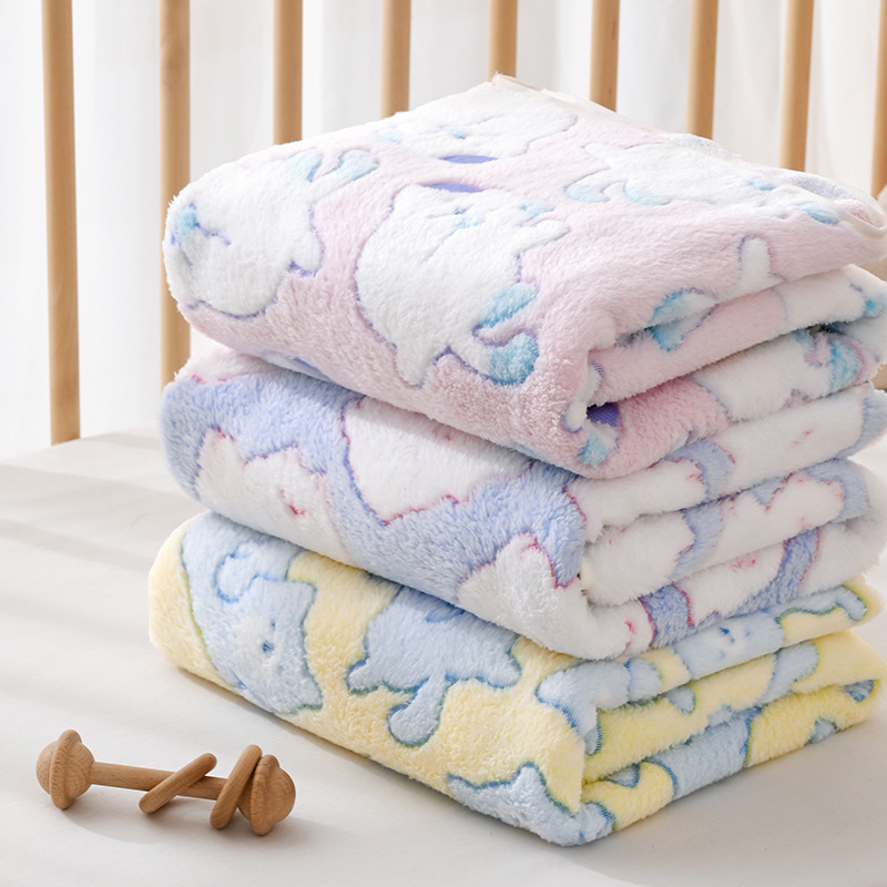 Dječji ručnik za kupanje s kapom, koralni fleece, print karikatura, 170–200 g, pređa 150d