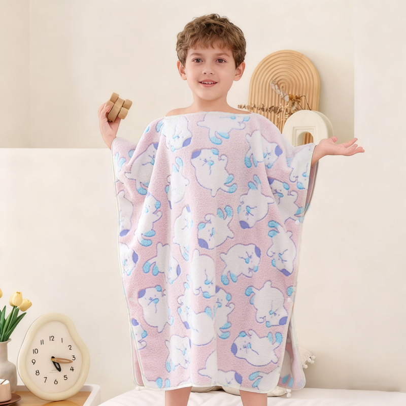 Dječji ručnik za kupanje s kapom, koralni fleece, print karikatura, 170–200 g, pređa 150d