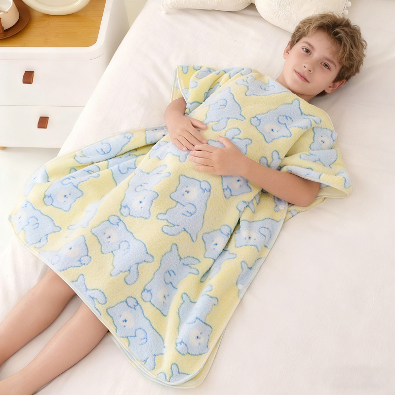 Dječji ručnik za kupanje s kapom, koralni fleece, print karikatura, 170–200 g, pređa 150d