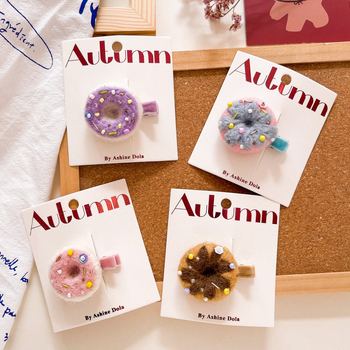 Κλιπ μαλλιών για παιδιά με ντόνατ από μαλλί φιλτ – Χειροποίητο, στυλ καρτούν