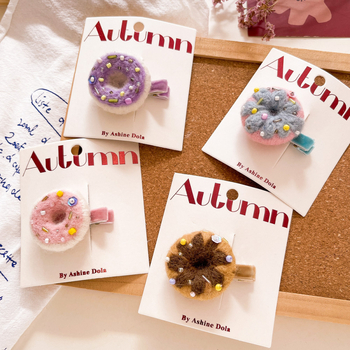 Κλιπ μαλλιών για παιδιά με ντόνατ από μαλλί φιλτ – Χειροποίητο, στυλ καρτούν