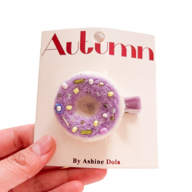 Κλιπ μαλλιών για παιδιά με ντόνατ από μαλλί φιλτ – Χειροποίητο, στυλ καρτούν