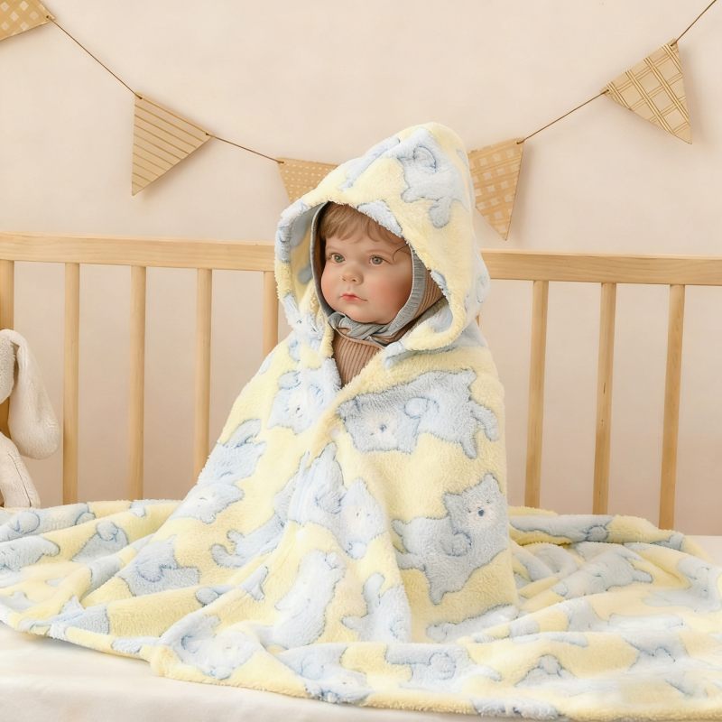 Dječji ogrtač za kupanje s kapuljačom - koralni fleece, 200–300 g, 150d pređa, Proces tiska, Li qingya