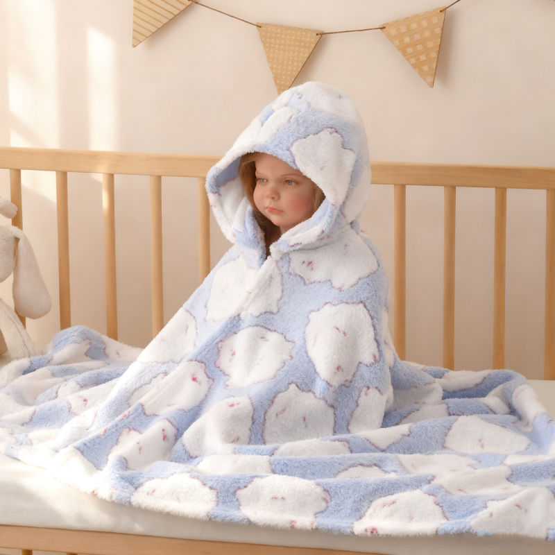 Dječji ogrtač za kupanje s kapuljačom - koralni fleece, 200–300 g, 150d pređa, Proces tiska, Li qingya