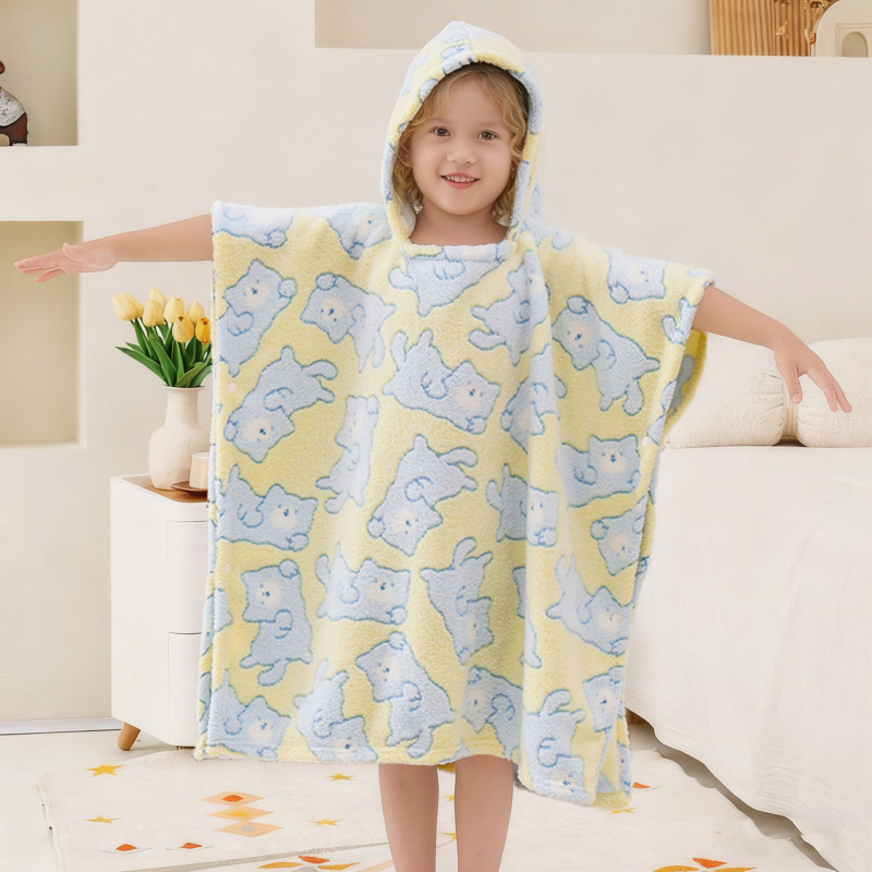 Dječji kupaći ogrtač–ručnik za tuširanje s otiskom, koralni fleece, 200–300 g, 150D vlakna, tisak