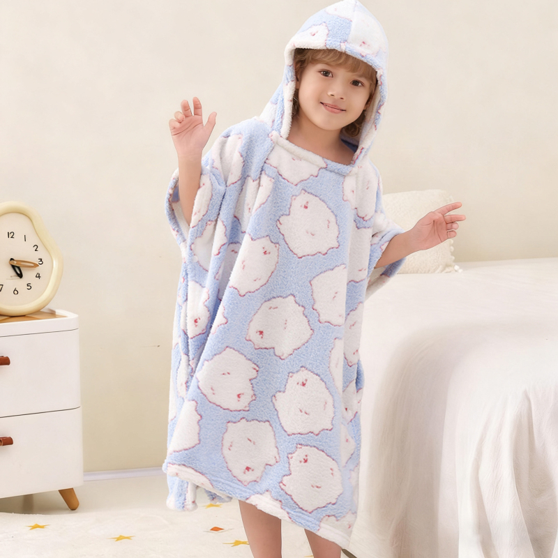 Dječji kupaći ogrtač–ručnik za tuširanje s otiskom, koralni fleece, 200–300 g, 150D vlakna, tisak