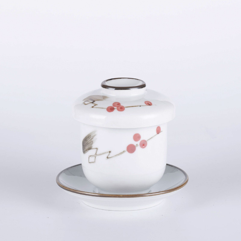 Japonský štýl pareného vajíčka miska s viečkom, porcelánová miska na čaj - vhodná do mikrovlnky, ručne maľovaná plocha