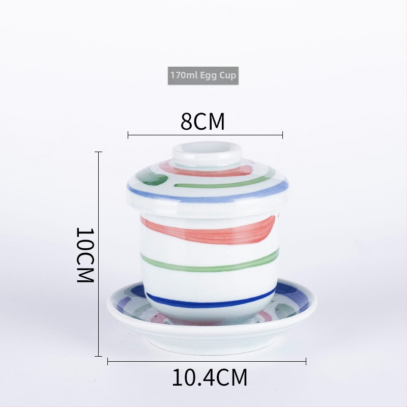 Japonský štýl pareného vajíčka miska s viečkom, porcelánová miska na čaj - vhodná do mikrovlnky, ručne maľovaná plocha
