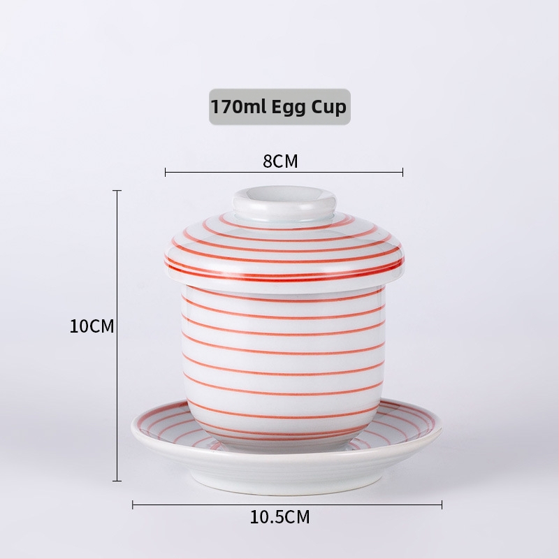 Japonský štýl pareného vajíčka miska s viečkom, porcelánová miska na čaj - vhodná do mikrovlnky, ručne maľovaná plocha