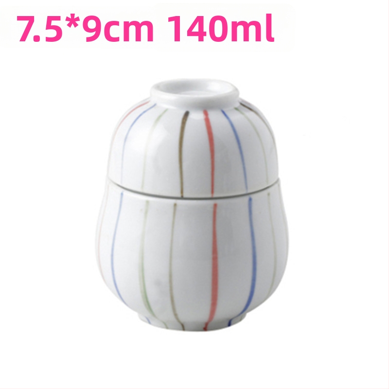 Japonský štýl pareného vajíčka miska s viečkom, porcelánová miska na čaj - vhodná do mikrovlnky, ručne maľovaná plocha