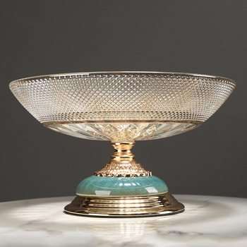 Stiklinė vaisių lėkštė svetainei ir valgomojo stalui – dekoratyvi, elektroplakavimo paviršius, pritaikymas