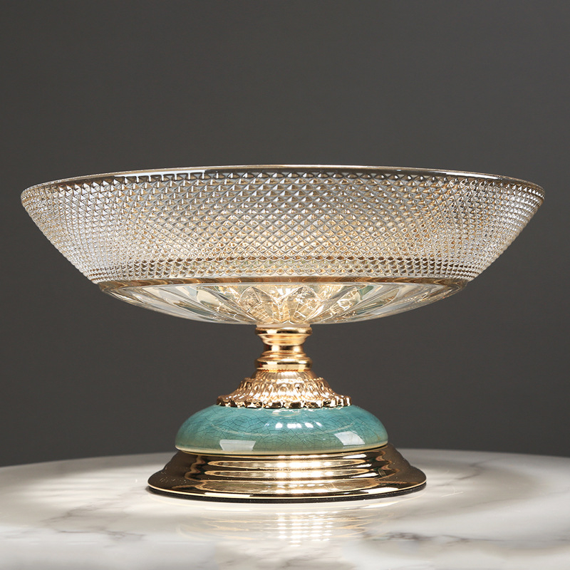 Stiklinė vaisių lėkštė svetainei ir valgomojo stalui – dekoratyvi, elektroplakavimo paviršius, pritaikymas