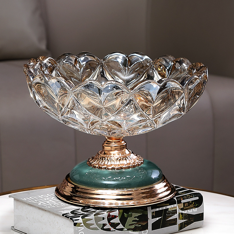 Stiklinė vaisių lėkštė svetainei ir valgomojo stalui – dekoratyvi, elektroplakavimo paviršius, pritaikymas