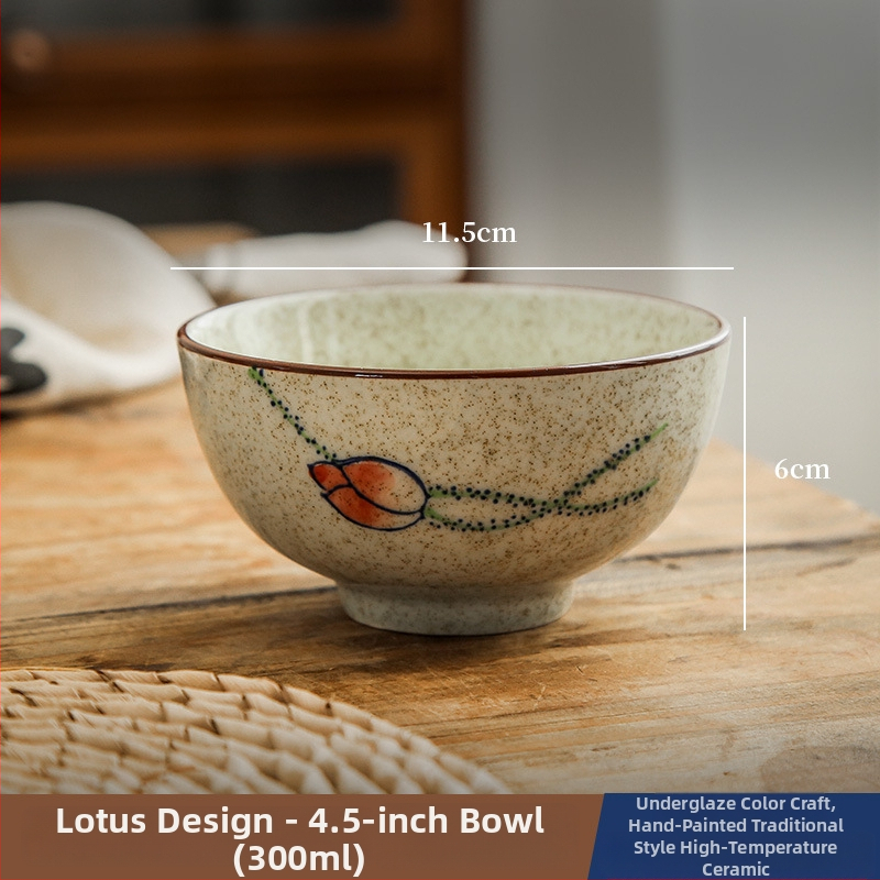 Keramická misa na ryžu a polievku s podglazúrovanou úpravou, guľatý tvar, vintage štýl, mikrovlnná rúra vhodná