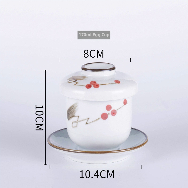 Porcelánová miska na parenie vajíčok v japonskom štýle so viečkom, mikrovlnná rúra vhodná, ručne maľovaná plocha