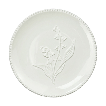 Porcelanski reljefni tanjur Lily-of-the-Valley, cvjetni uzorak, boja ispod glazure, kružnog oblika, pogodna za mikrovalnu