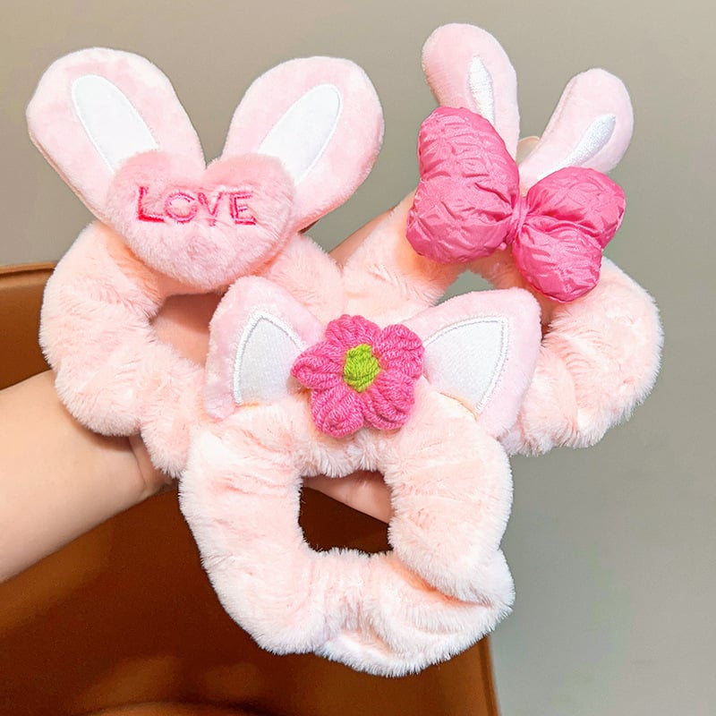 Λαστιχάκι αλογοουρά με λουλούδι και φιόγκο - βελούδινο ύφασμα, χειροποίητο, κορεατικό στυλ, υψηλή ελαστικότητα