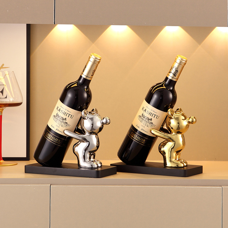 Keramički medvjed za stalak za vino – ručno izrađeno, jednostavan i moderan stil, dekor za dnevni boravak ili hodnik