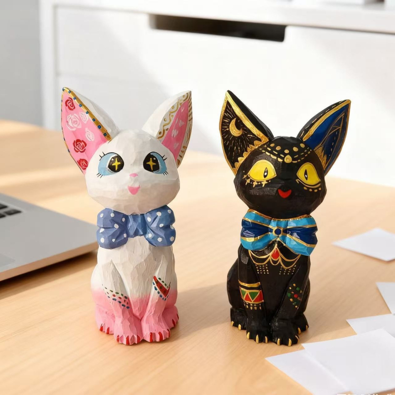 Basswood koka Gigi kaķa dekors birojā, TV skapim un kafijas galdiņam – roku gravēts, DIY gleznošana, mūsdienu māksla