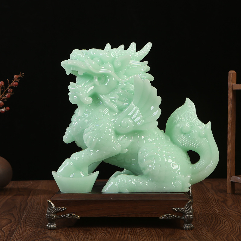 Двойка Кирин смолни статуетки за домашна декорация — смолни фигурки, подходящ подарък за домакинство и откриване на офис