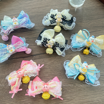 Σφιγκτήρας μαλλιών σε κορεατικό στυλ με φιογκάκι, μονόκερος και κουδουνάκι πάπιας, χειροποίητος, ελατήριο κλιπ, πλαστικό και μίγμα υλικών, για γυναίκες