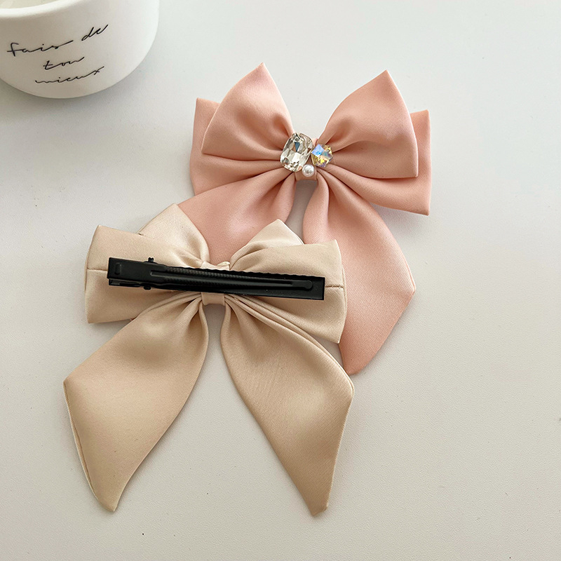 Χειροποίητο κλιπ μαλλιών από ύφασμα με κρύσταλλα και σατέν φιόγγο, κλιπ τύπου duckbill