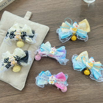 Κλιπ μαλλιών με gradient ουράνιο τόξο και φιόγκο, μονόκερος και καμπανάκι με μικρή κίτρινη πάπιτσα – Χειροποίητο ελατηριωτό κλιπ για γυναίκες, Κορεατικό στυλ (Υλικό: πλαστικό, ανάμικτα υλικά; Στυλ: κορεατικό; Σεζόν: Καλοκαίρι 2025)