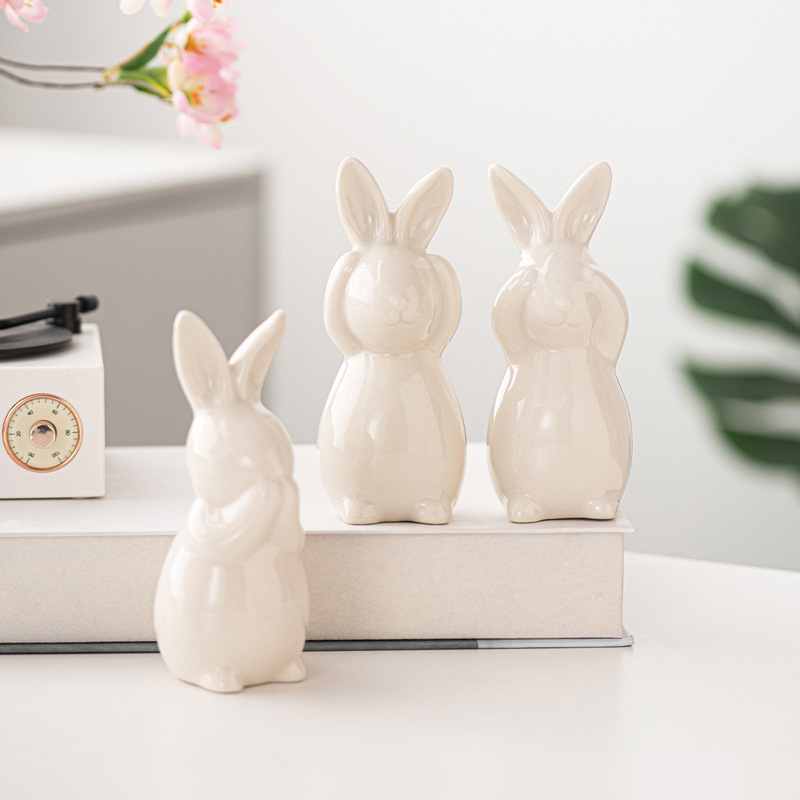 Porcelanska zec figura, Newtewell, moderni minimalistički stil, dekoracija za dnevni boravak i TV ormarić