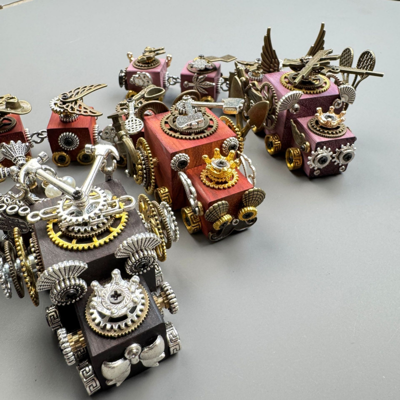 Ručni rad drvena stolna dekorativna figurica – punk robot vlak, crtani stil