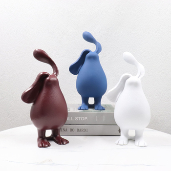 Figurină de iepure din rășină cu urechi lungi – stil modern minimalist, sculptură vopsită, personalizabilă
