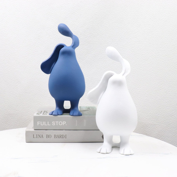 Figurină de iepure din rășină cu urechi lungi – stil modern minimalist, sculptură vopsită, personalizabilă