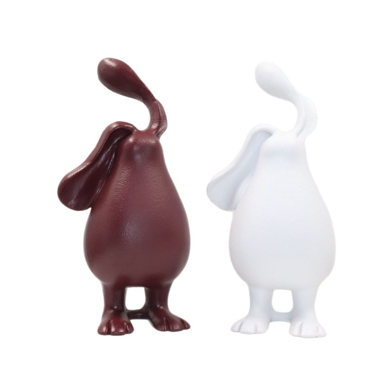 Figurină de iepure din rășină cu urechi lungi – stil modern minimalist, sculptură vopsită, personalizabilă