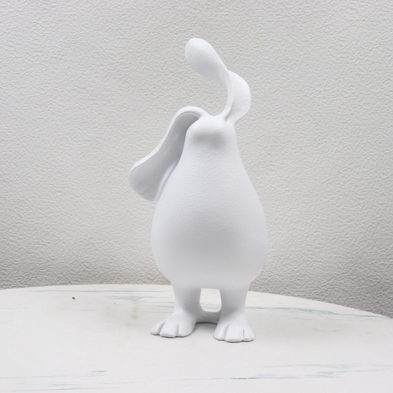 Figurină de iepure din rășină cu urechi lungi – stil modern minimalist, sculptură vopsită, personalizabilă