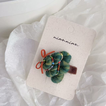 Clip de păr handmade, în formă de brad de Crăciun, din material textil, stil coreean, pentru copii 3–10 ani