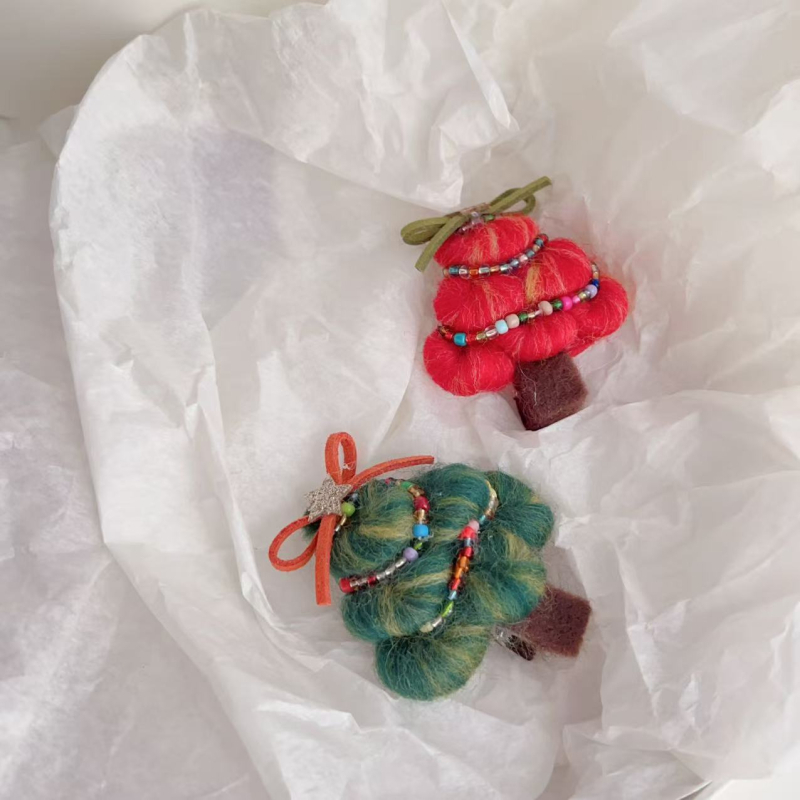 Clip de păr handmade, în formă de brad de Crăciun, din material textil, stil coreean, pentru copii 3–10 ani